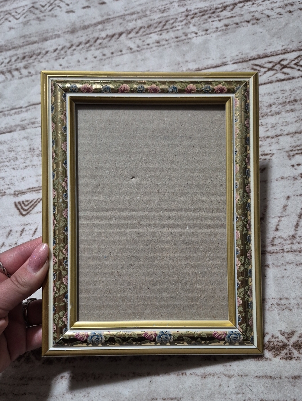 Source Unknown Gold Frame with Pink and Blue Floral Trim